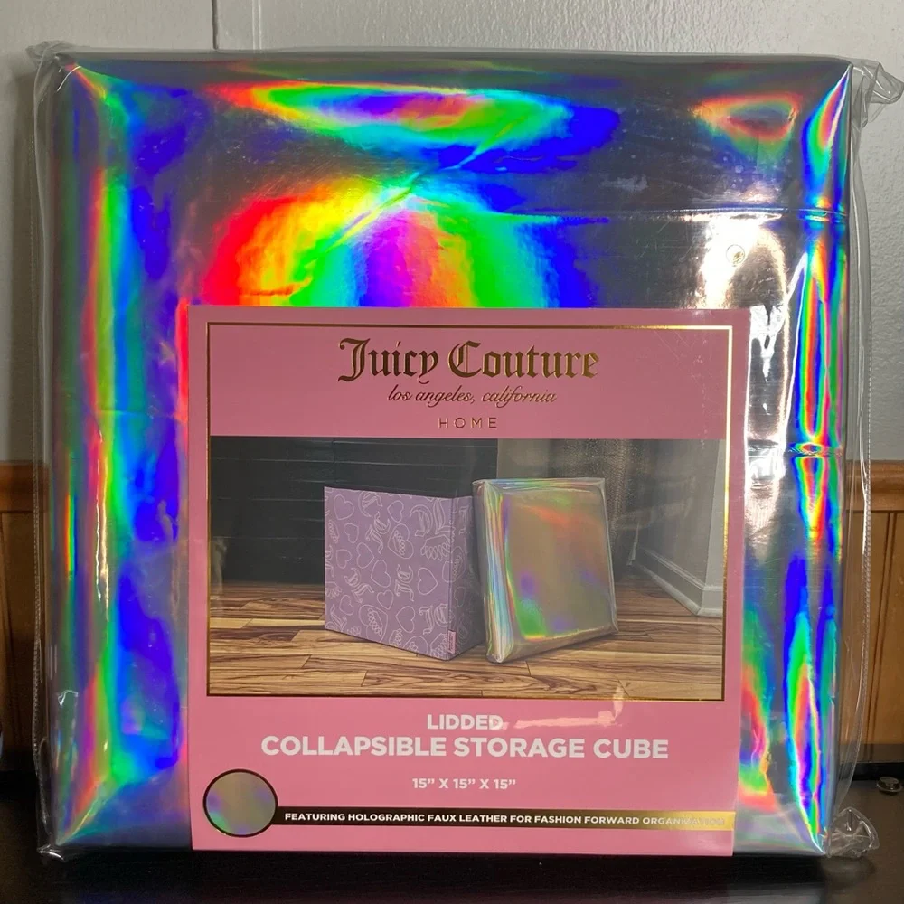Juicy Couture Lidded Collapsible Storage Cube Iridescent Lid + Purple Crown Logo